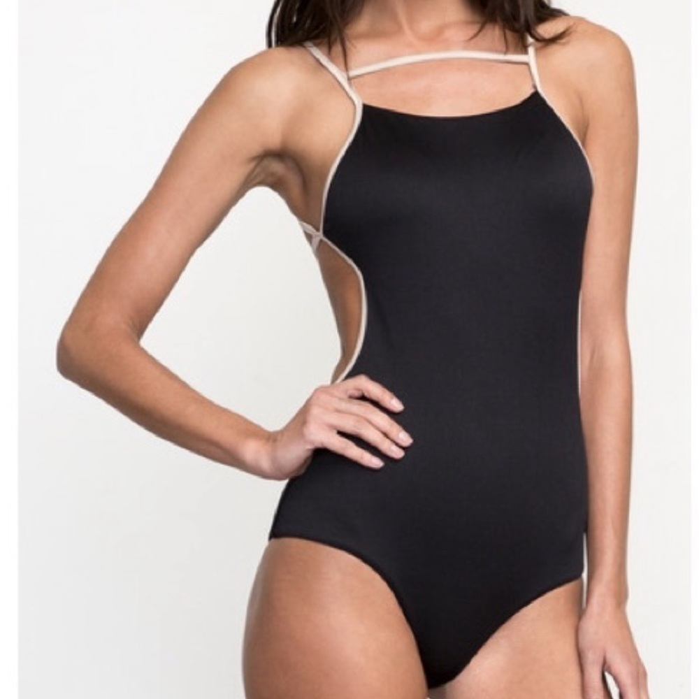 RVCA Black and Cream Women Swim One Piece